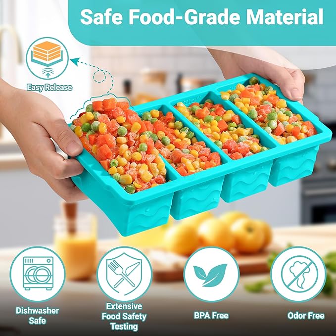 Silicone Freezer Molds for Soup with Lid, 1-Cup & 2-Cup Large Ice Cube Trays Food Storage Containers for Meal Prep, Freeze 500mL/250mL/125mL Portions – 2 Pack