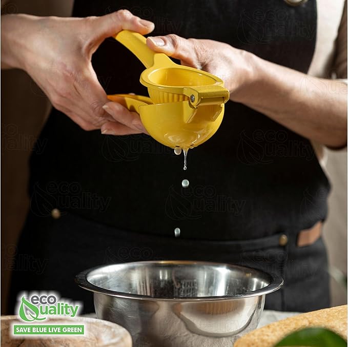 EcoQuality Heavy Duty Handheld Yellow Citrus Juice Squeezer Premium Lemon, Lime & Orange Press for Maximum Extraction Easy to Use, Durable and Rust Resistant Metal Manual Juicer (12)
