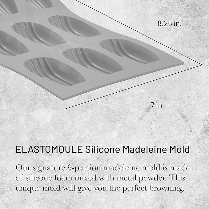 de Buyer ELASTOMOULE Madeleine Silicone Mold - Creates 9 Madeleines - Easy to Use & Clean - Dishwasher Safe