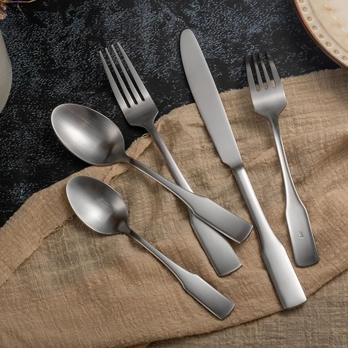 Alata Kate Satin 40-Piece Silverware Set,Service for 8,Stainless Steel Flatware Set,Matte Satin Polished Cutlery Set,Dishwasher Safe