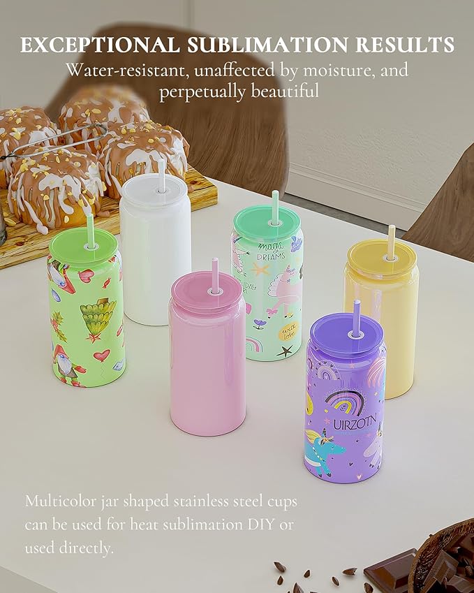 Glass Cups with Lids and Straws, 16oz Stainless Steels Cups, Beer Cups, Iced Coffee Cup, Smoothie Cup, Sublimation Tumbler, Yellow (Smooth Polished Finish, Sublimatable)