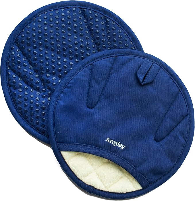Anyday Oven Mitts with Non-Slip Silicone Grip, Set of 2 | Heat-Resistant Pot Holders with Non-Slip Liner | Universal Fit Circular Quilted and Silicone-Lined Gloves