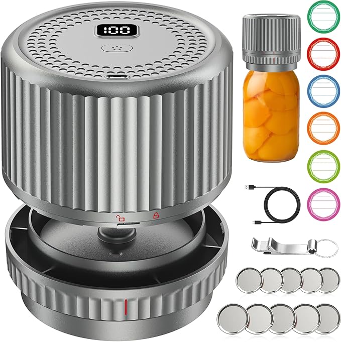 M12 Auto Stop Electric Mason Jar Vacuum Sealer - 2026 Upgrade Smart Jar Vacuum Sealer for Mason Jars with Wide and Regular 2500mAh Battery Portable Mason Jar Sealer Machine Kit