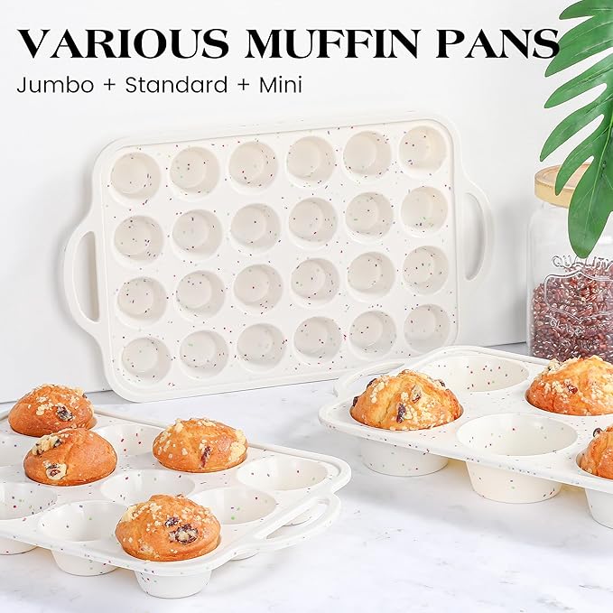 silicone muffin pan for baking with metal frame (Cream, Jumbo：6-Cup x 2 Pcs)