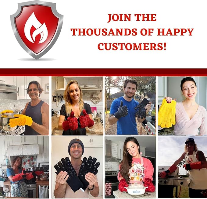 Grill Armor Oven Gloves with Fingers – Extra Long Cuff, 932°F Heat, Fire & Cut Resistant Mitts for BBQ, Grill, Cooking, Grilling, Baking & Smoker