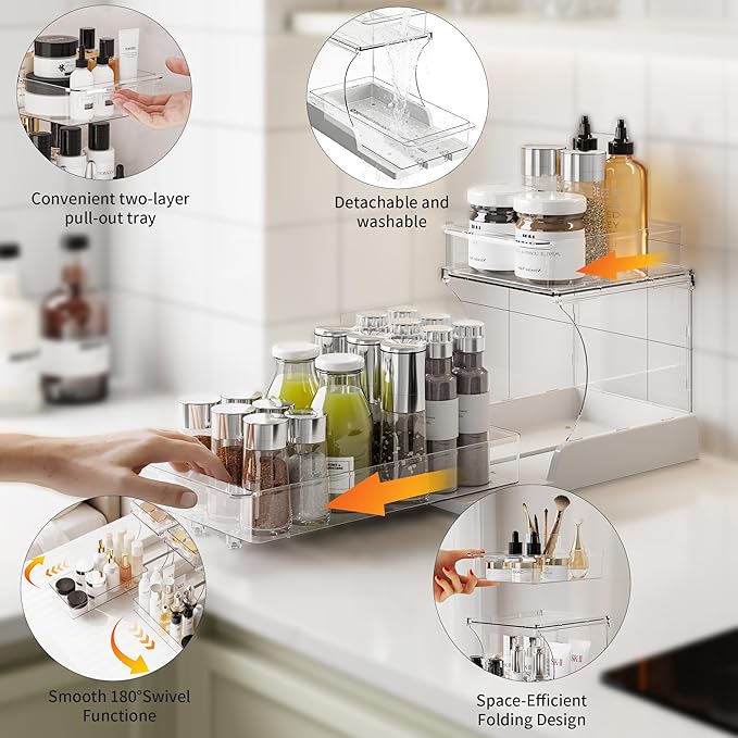 Attelite Makeup Organizer 2-Tier Makeup Storage Cosmetics Organizer with 180° Rotating Design Sturdy durable Versatile Perfume Vanity Organizer for Countertops, Bathrooms, Office Supplies,and Dressers