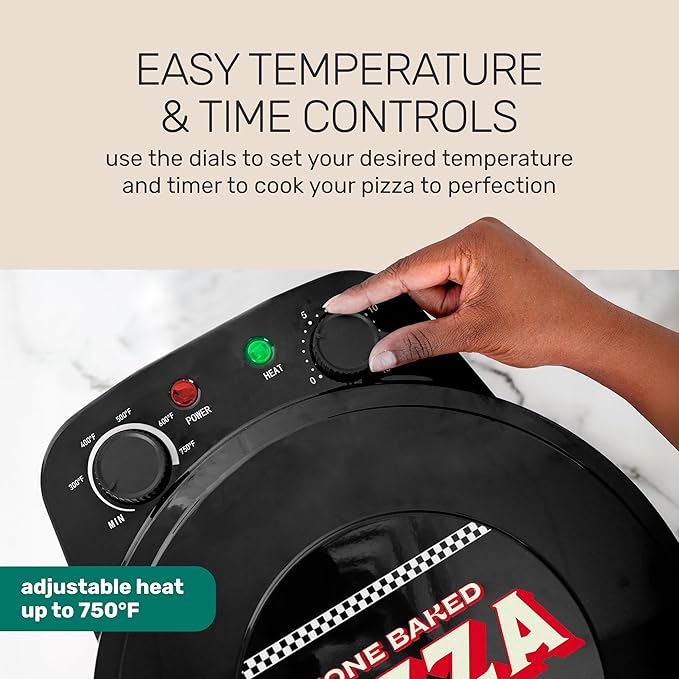 HomeCraft Stone Baked Pizza Maker - Woodfire-Style Indoor Oven Reaches 750°F - Cooks Homemade or Frozen Pizzas in 4 Minutes - Ceramic Stone & Peel - Perfect for Pizza Parties – Black