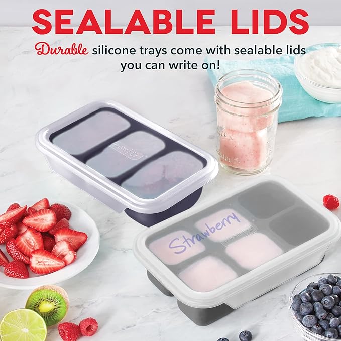 DASH Perfect Portion Silicone Freezer Trays for Ice Cubes, Soups, Sauces and More, 2 pack - Cool Grey & Midnight Navy