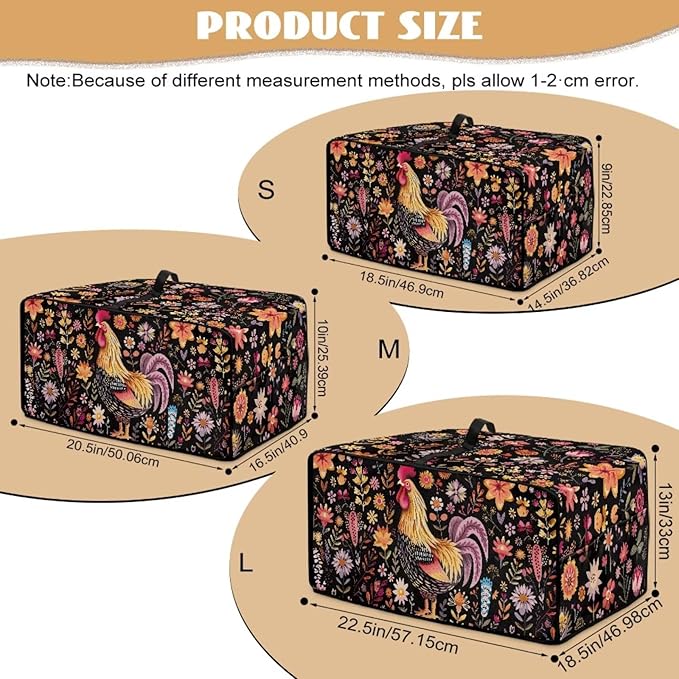 Microwave Oven Cover Air Fryer Toaster Oven Dust Cover with Accessory Pockets, Stain-resistant Small Electric Appliance Protector for Kitchen, S, Rooster Chicken Floral Black