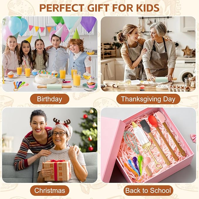 36PCS Kids Baking Set, Baking Kits for Kids with Food-Grade Silicone, Safe Kids Baking Kit for Toddlers, Ideal Gift for Parent-Child Baking Birthday Christmas