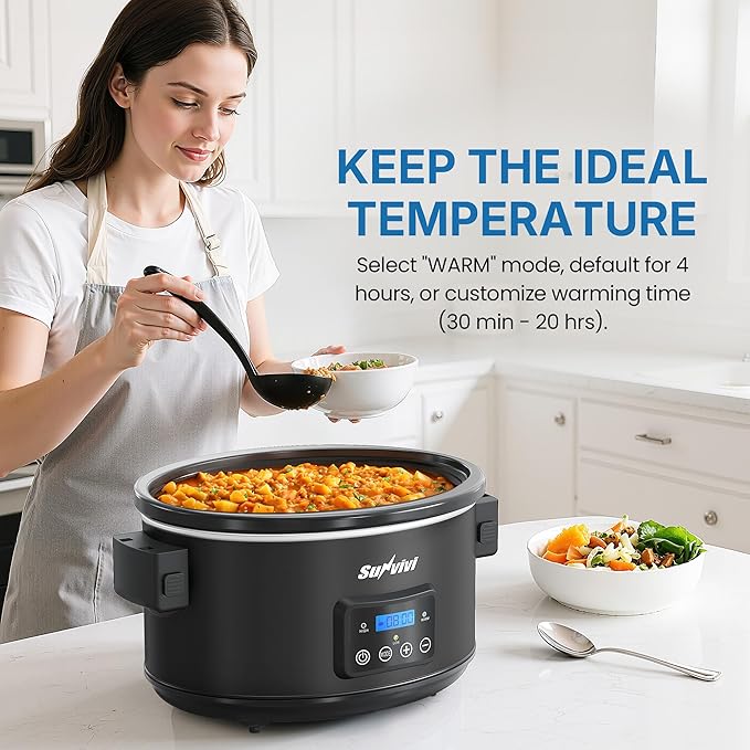 Programmable Slow Cooker with Locking Lid, Portable Multi-Cooker for Family and Gatherings, 8.5 QT Food Warmer with Adjustable Temp, Warmer with Digital Timer, Dishwasher-Safe, Black