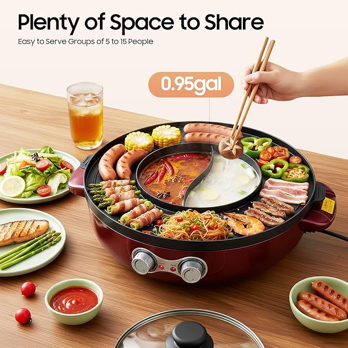 2 in 1 Hot Pot with Grill,Electric Smokeless Grill and Hot Pot BBQ Grill Soup Shabu Pot Household Electric Barbecue Plate Frying Cook Grill,2200W