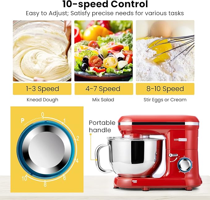 VIVOHOME Stand Mixer with Fermentation, One-Touch Presets, and 6 Qt Bowl, Red, and VIVOHOME 660W 10 Speed 6 Quart Stand Mixer with Beater, Dough Hook, Wire Whip and Egg Separator, Red