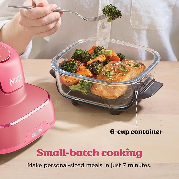 Ninja Crispi 4-in-1 Glass Air Fryer | 450°F | Non-Toxic | 4QT & 6-Cup Glass Containers w/Lids | Microwave, Freezer, Dishwasher Safe | Max Crisp, Air Fry, Bake, Recrisp | Cherry Crush | FN101DR