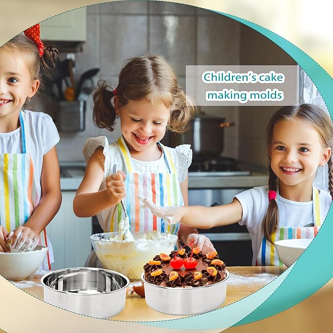 8 Pcs 6 Inch Cake Pan with 100 Easy Lift Paper Liners Stainless Steel Mini Round Cake Pan Tin for Oven Birthday Wedding Party Dishwasher Safe