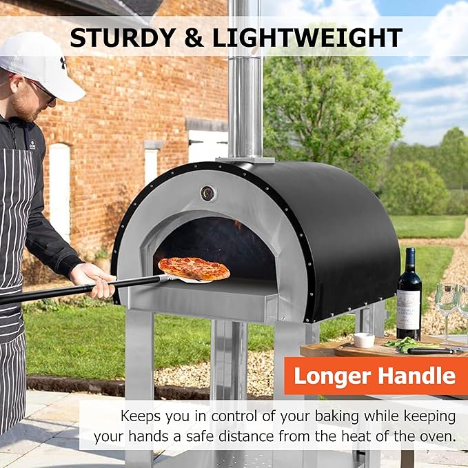 9 Inch Pizza Peel Turning, Joyfair Perforated Pizza Turner with Long Detachable Handle, Stainless Steel Spatula Paddle for Rotating Sliding, Metal Tools Oven Accessories, Easy Cleanup (Painted Handle)