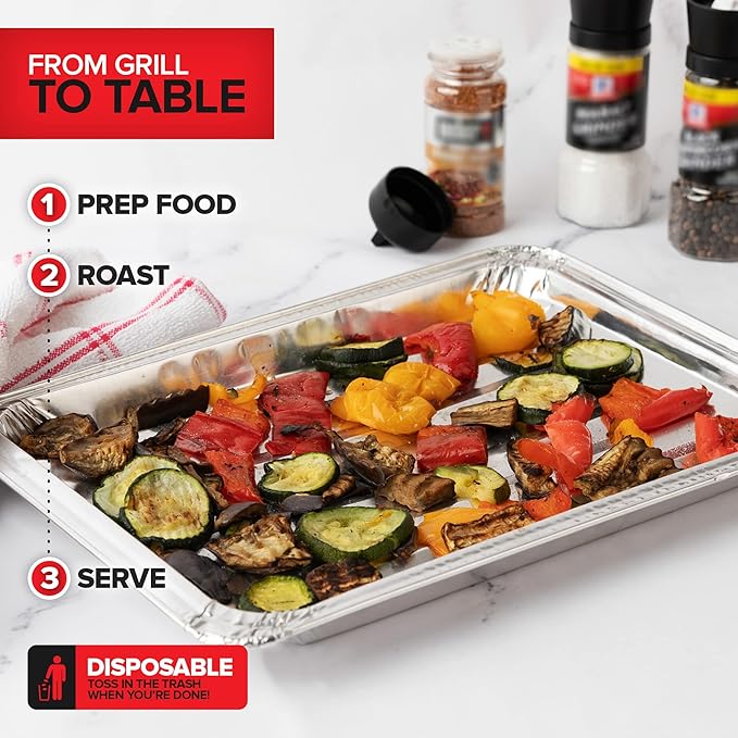 Stock Your Home Disposable Aluminum Foil Broiler Pan for Oven (25 Pack) Sheet Pans for Grilling, Roasting Rack, Trays with Ribbed Surface for BBQ Grill-Like Texture