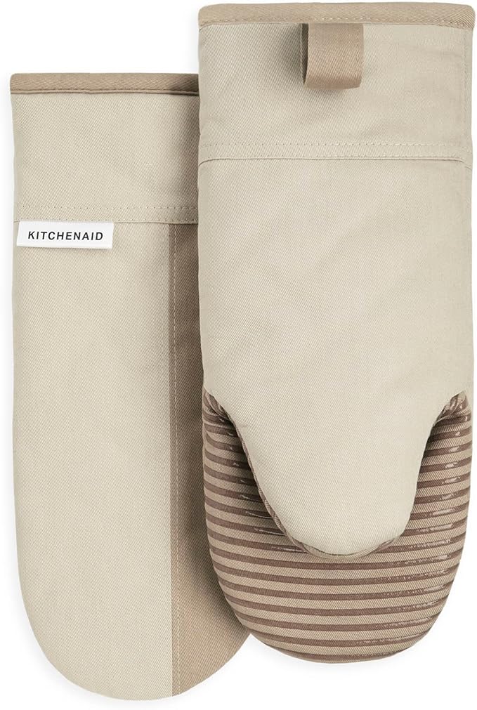 KitchenAid Ribbed Soft Silicone Water Resistant Pot Holder Set, Milkshake, 2 Piece Set & Beacon Non-Slip Oven Mitt Set, Milkshake/Beige, 2 Piece Set