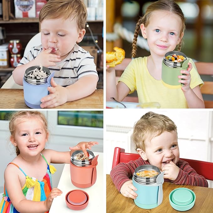 10oz Soup Thermo for Hot Food Kids,Lunch Thermo Kids Food Jar with Spoon Hot Insulated Food Containers,Leak Proof Stainless Steel Wide Mouth Lunch Thermo Jar for School(Mint-Green)