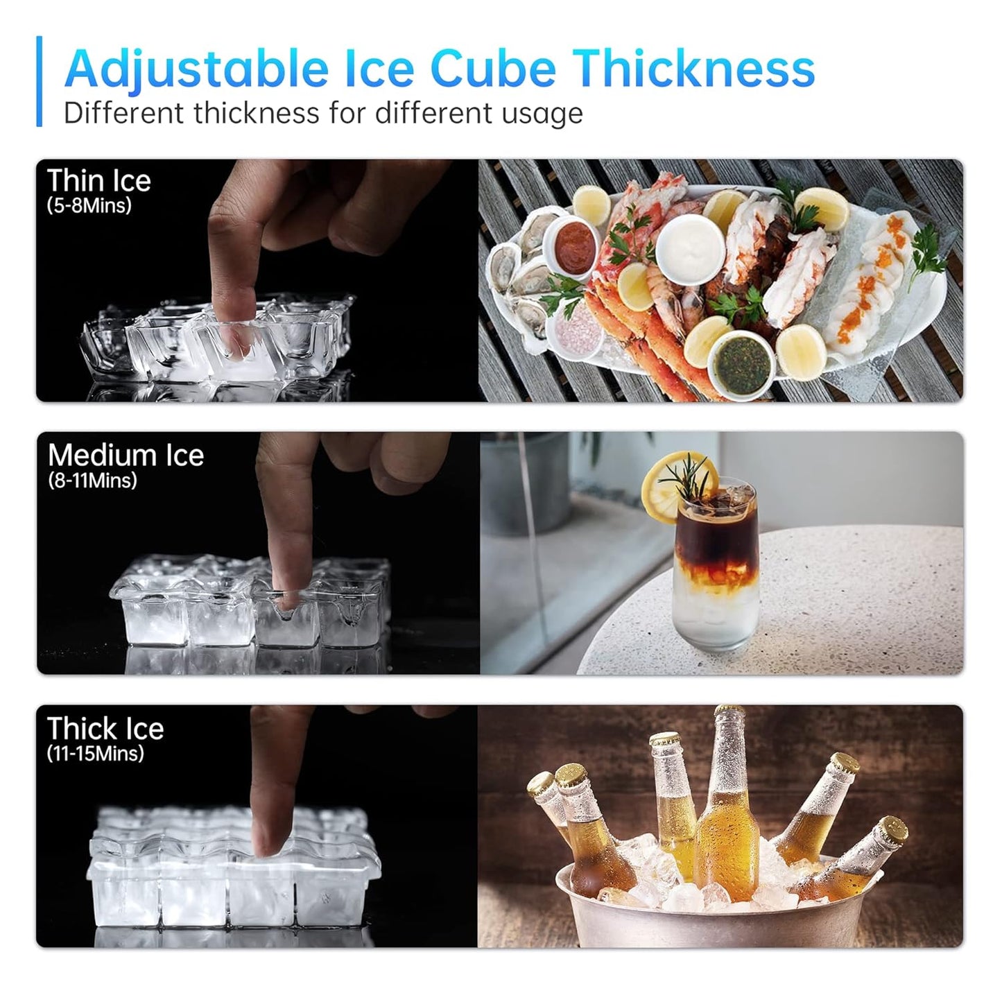 Commercial Ice Maker Machine, 270 lbs/24 Hours, 48 lbs Storage Bin, Stainless Steel, Blue Light, Freestanding, Great for Home or Business, Includes Ice Scoop, Connecting Hose