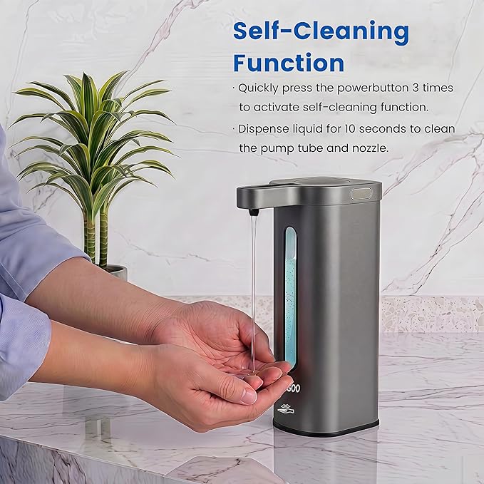 Touchless Automatic Soap Dispenser, 17 oz / 500ml Type-C Rechargeable Countertop Liquid Hand Soap Dispenser for Kitchen and Bathroom, Stainless Steel, Silver