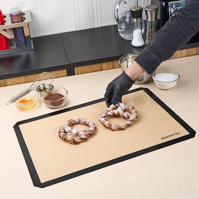 Restaurantware Baking Mat Pack of 1 Non-Stick 15.7"x23.6" Silicone Full Size Baking Mat, Rectangle Reusable Durable Oven-Friendly Anti-Slip Sheet for Kneading Rolling Shaping Dough, Tan and Black