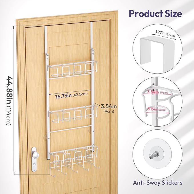 SWTYMIKI 3-Tier Water Bottle Organizer - Over the Door Stanley Cup Holder - Cup Rack with Hooks for Door or Wall Mount Option- Tumbler Organizer Storage Display for Kitchen Dorm Office RV, White