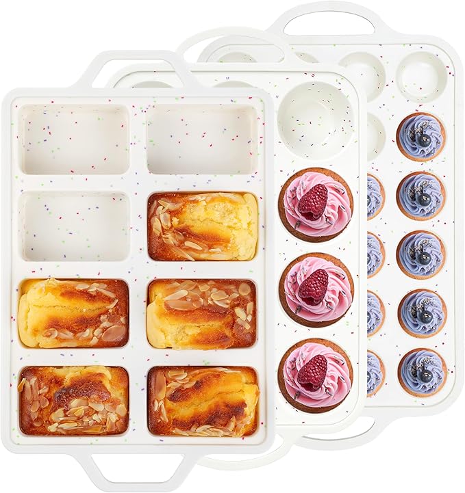 silicone muffin pan for baking with metal frame (Cream, Mini+Regular+Rectangle)