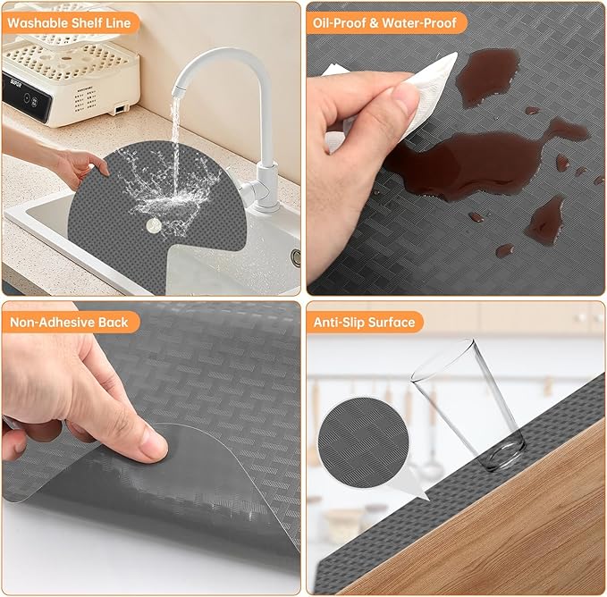 4 Pack 26In Lazy Susan Shelf Liner, Upgraded Composite Materials Circle Lazy Susan Liner for Kitchen Cabinets, Non Adhesive Liners Mats for Shelf Drawer Refrigerator Cupboard (4 Pack-Gray)
