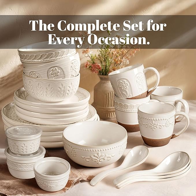 Artena Ramekins Oven Safe, Creme Brulee Ramekins, Embossed White Ceramic Souffle Pudding Custard Cups, Baking Dish, Dipping Bowls, Sauce Cups, Set Of 4 (Wheat Leaf, 8 oz)
