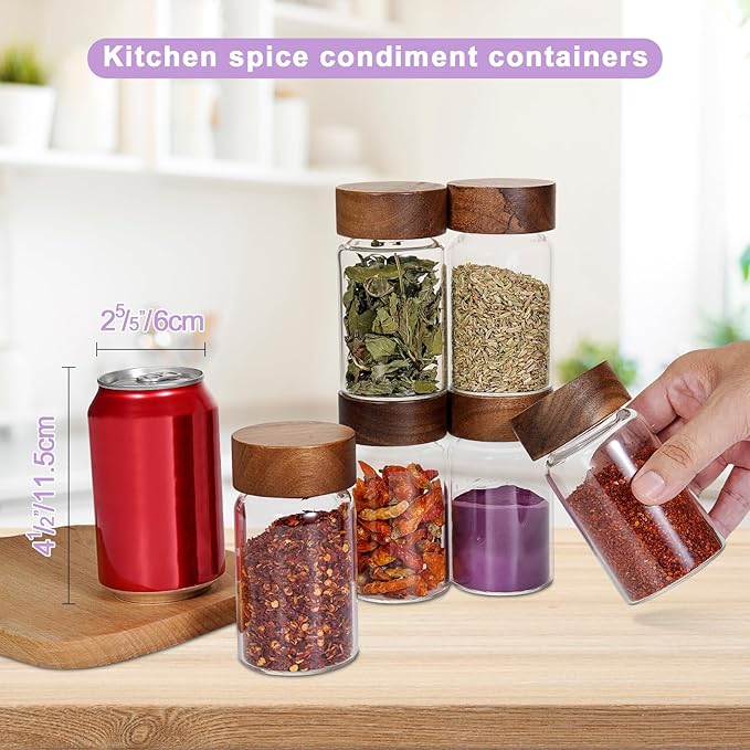6 oz Glass Spice Jars Herb Seasoning Containers Small Glass mason Jars with Wooden Airtight Lids Food Storage Canister for Sugar Ground Kitchen Pantry Tea Coffee Bean Cookies Salt (6oz(177ml)*6 pack)