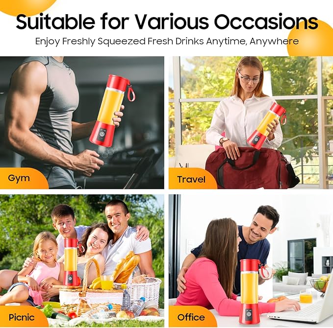 Portable Blender for Smoothies & Shakes - Cordless Personal Size Blender with 6 Blades, 380Ml Juice Cup, Lightweight & Rechargeable, Freshly Squeezed for Picnic/Sports/Office, Mother's Day