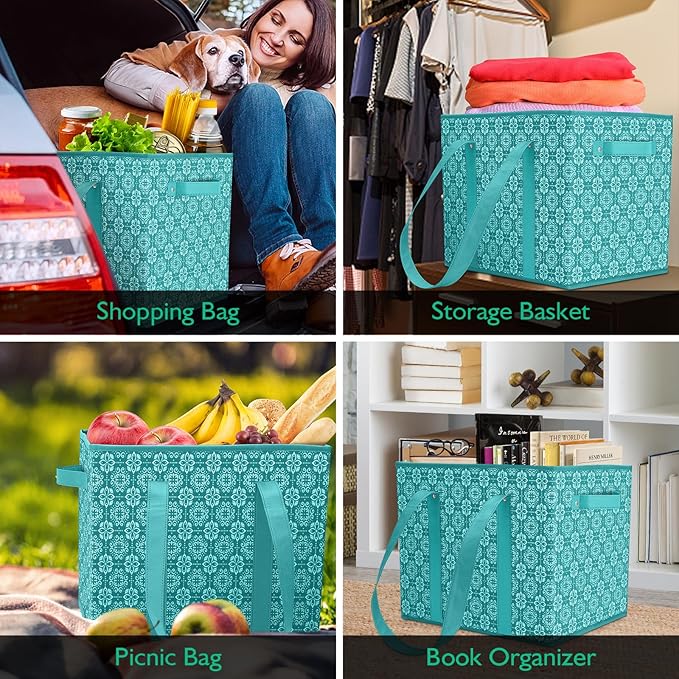 WISELIFE Reusable Grocery Bags [2 Pack],Large Grocery Tote Bag Water Resistant Shopping Bags Foldable Grocery Bag for Clothes,Shoes and Picnic,Green