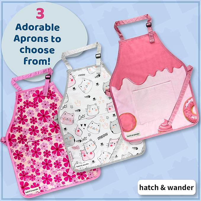 hatch & wander Kids Baking Set Bundle | Kids Apron & Chef Hat | Oven & Mix (included mix may vary)