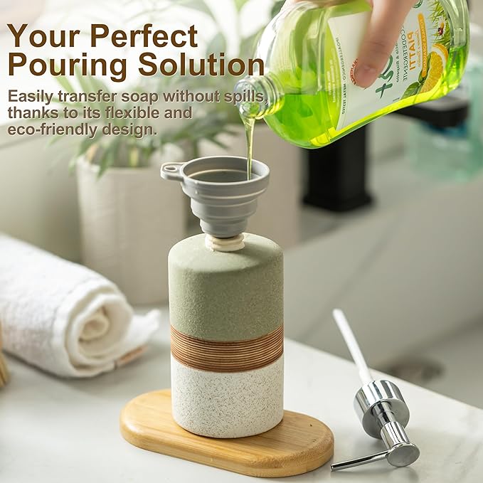 Dish Soap Dispenser for Bathroom, Hand Soap Dispenser with Stainless Steel Pump, Includes Silicone Funnel, Non-Slip Lotion Dispenser, Matte Finish, Kitchen Decor