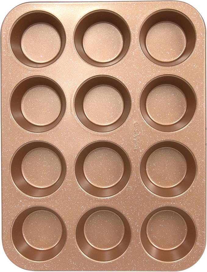 casaWare Ceramic Coated NonStick 12 Cup Muffin Pan (Granite) (Rose Gold Granite)