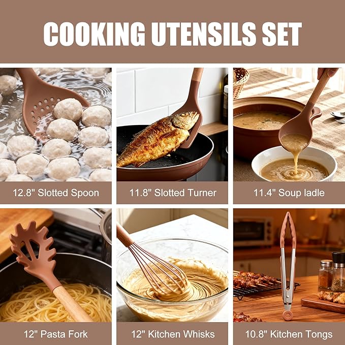 RAXCO Utensil Sets,18-Piece Silicone Cooking Utensils and Kitchen Accessories with Holder,Mousse