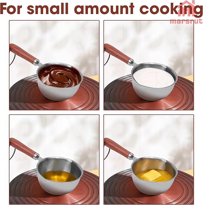 150ml Butter Melting Pot Warmer, Mini Sauce Pan for Soup Milk Coffee Chocolate Tea Gravy Reheating Cooking Boiling, Wooden Handle 304 Stainless Steel Small Tiny Cup for Making Sauces Breakfast Kitchen