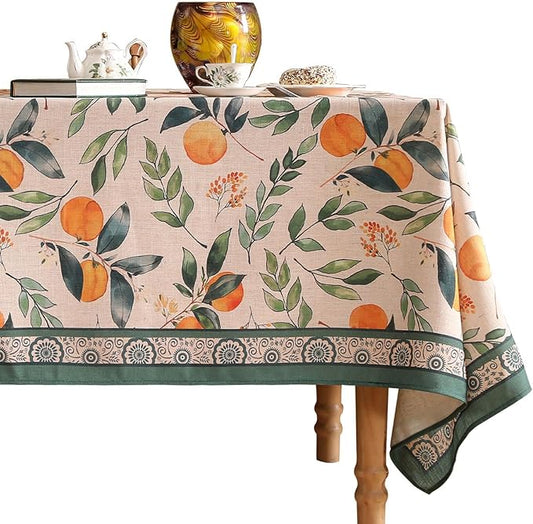 patdrea Designer Vintage Linen Rectangle Table Cloth,Framhouse Oranges and Leaves Pattern French Extra Long Tablecloth,Decor Cover for Kitchen Dining Christmas,Thanksgiving,67"x118"-Palladin a
