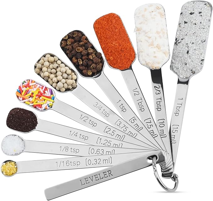 Measuring Cups and Spoons Set 17, Metric & US 18/8 Stainless Steel Measuring Cups and Spoons Set for Baking & Kitchen, Dry & Liquid Metal Measure Cup and Long Handle Spoons for Spice Jar