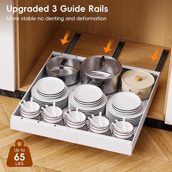 OneDream 2 Pack Pull Out Cabinet Organizer, 21" Deep Slide Out Drawers for Kitchen Cabinets, No Drill Adhesive Pull Out Drawers for Cabinets, Roll Out Shelves Adjustable Width 12.05"-20.4"