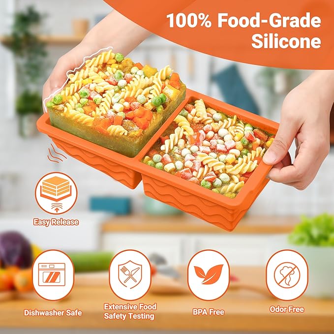Aopigavi Silicone Freezer Tray with Lid – 2-Cup Soup Freezer Container Molds, Large Ice Cube Trays for Freezing Soup, Sauce & Broth, Meal Prep & Food Storage – Oven & Dishwasher Safe, 2-Pack