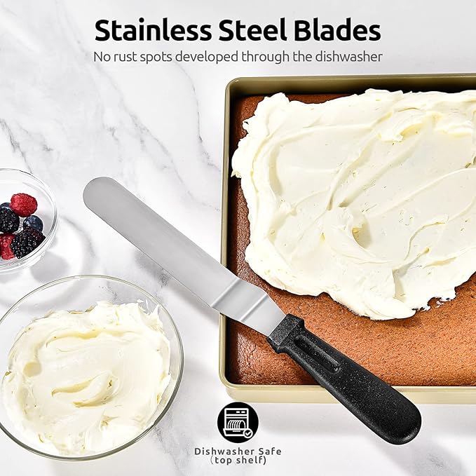 U-Taste 18/8 Stainless Steel Measuring Cups and Spoons Set of 10 and Stainless Steel Offset Icing Spatula Set (Black)