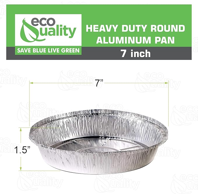 EcoQuality 7" Round Aluminum Foil Pans - Disposable Containers with Foldable Walls for Pie Baking, Cooking, Serving, Reheating, and Storing - Freezer and Oven Safe Tart Pan 250 Pack
