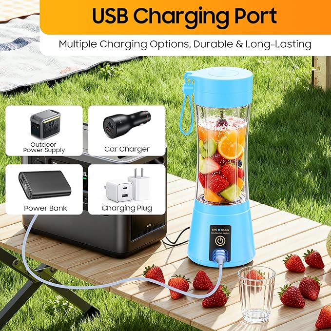 Portable Blender for Smoothies & Shakes - Cordless Personal Size Mini Blender with BAP Free Juice Cup, USB Rechargeable Suit for Sports/Picnic