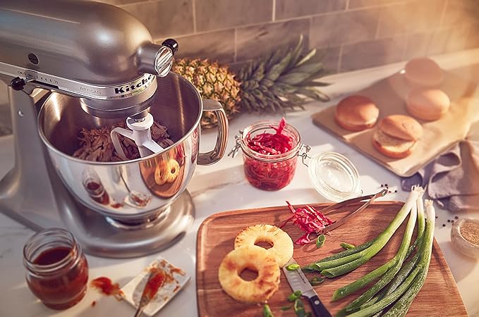 KitchenAid Value Bundle Artisan Series 5 Quart Tilt-Head Stand Mixer with Included Flex Edge Beater, KSM150FECU, Contour Silver