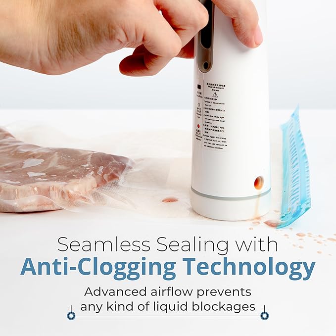 4-in-1 Handheld Vacuum Sealer for Food - USB/Battery Powered Non-Clogging Compact Vacuum Sealer for Food - Portable, Space-Saving Food Storage Solution for Sous Vide, Meal Prep, Travel & Camping
