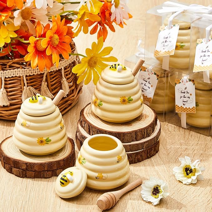 Yinder 12 Pcs Baby Shower Prize for Winners Honey Party Favors 3 oz Ceramic Honey Jars with Dippers Mini Bee Themed Pots with Goodie Boxes for Baby Shower Wedding Favors Bee Themed Party Gifts