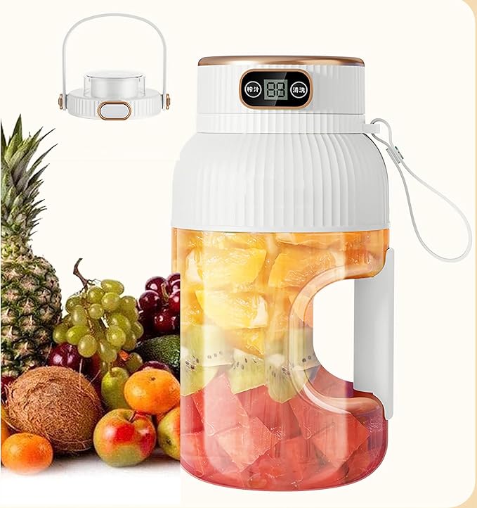 Large-capacity personal size blenders, powerful motor driving ten-blade cutter head, dual large-capacity batteries, TYPE-C fast charging head, 40Oz (1200ml) large capacity (white with lid)