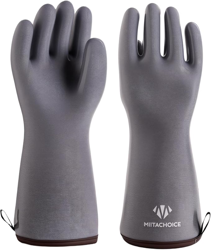 M-Size Pitmaster Gloves - Liquid Silicone BBQ Gloves Heat Resistant 482°F, Waterproof Smoker Oven Mitts for Grilling & Baking, 13" Long for Women & Medium Hands (Grey)